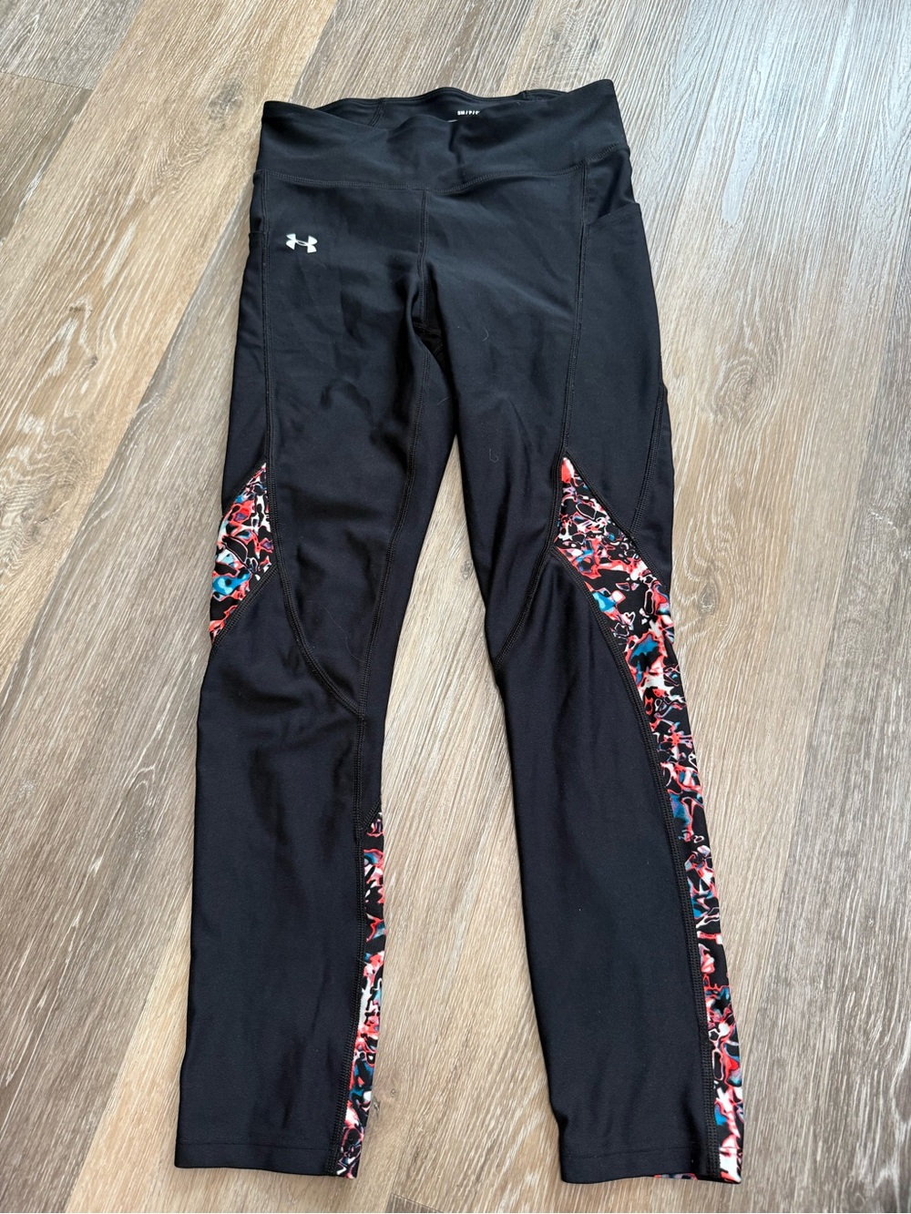 Under Armour Black Leggings with Red & Blue Design
